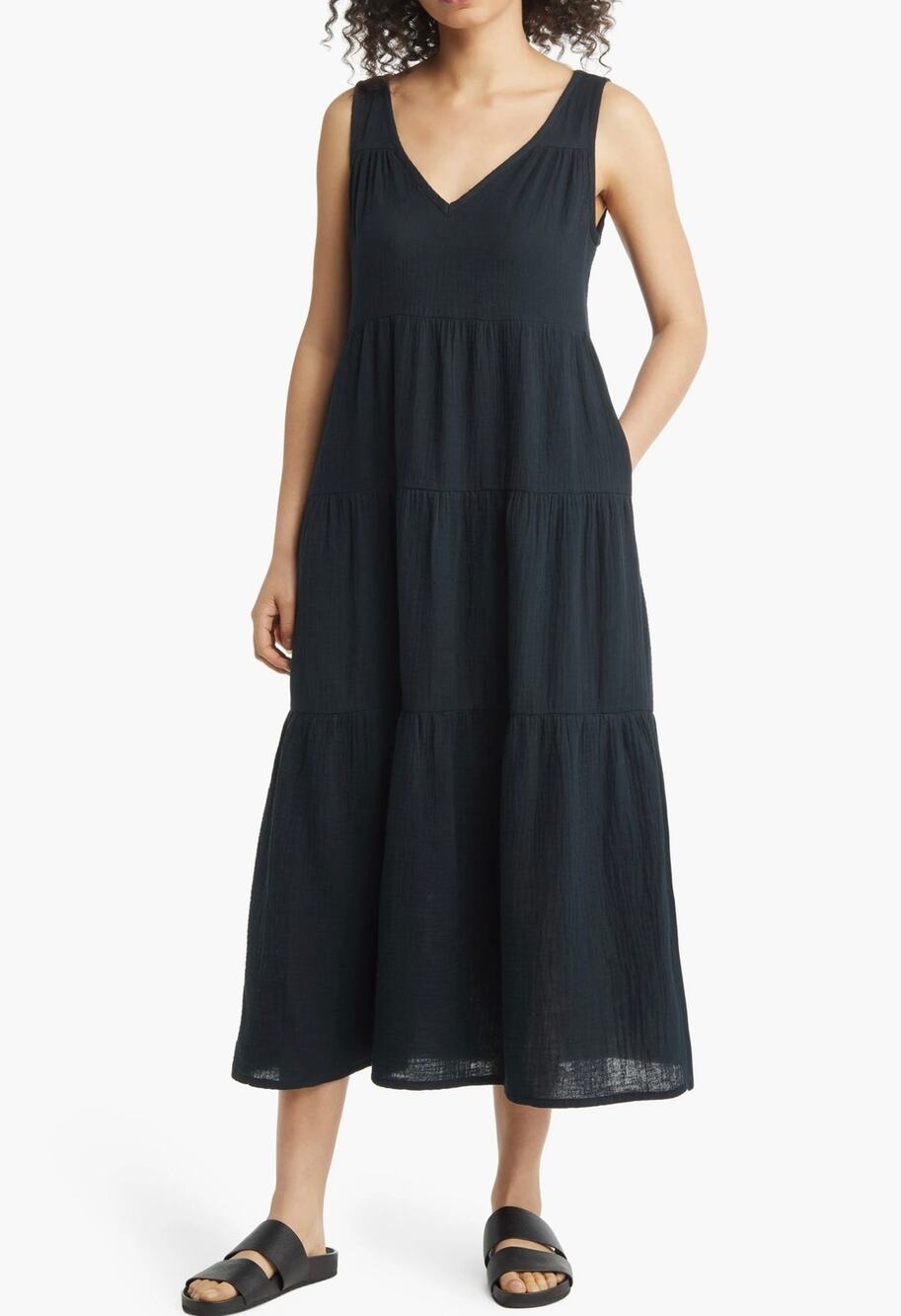 Marine Layer Corinne Gauze V Neck Maxi Dress Adjustable spaghetti
